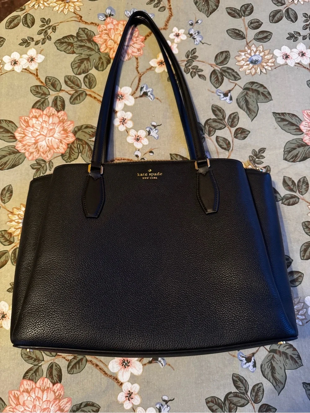 kate spade black pebbled leather double-handle tote